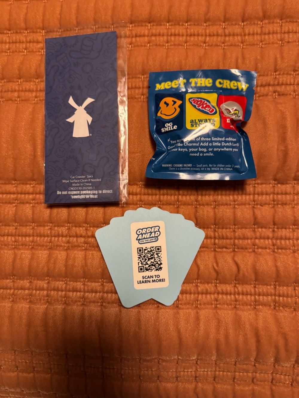 Dutch Bros Fun Set - Car Coaster Set, Good Vibe Charm & 1 Sticker